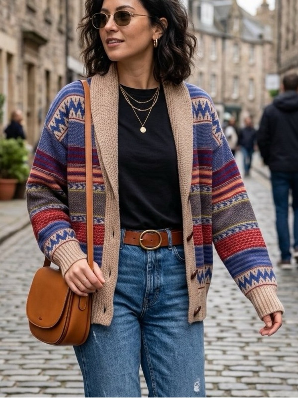 Vintage Islington Wool Blend Southwestern Aztec Shawl Knit Cardigan Sweater M